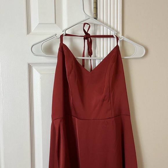 Azazie Mei bridesmaid dress, size 6, terracotta satin (w/ garment bag) - Picture 2 of 4